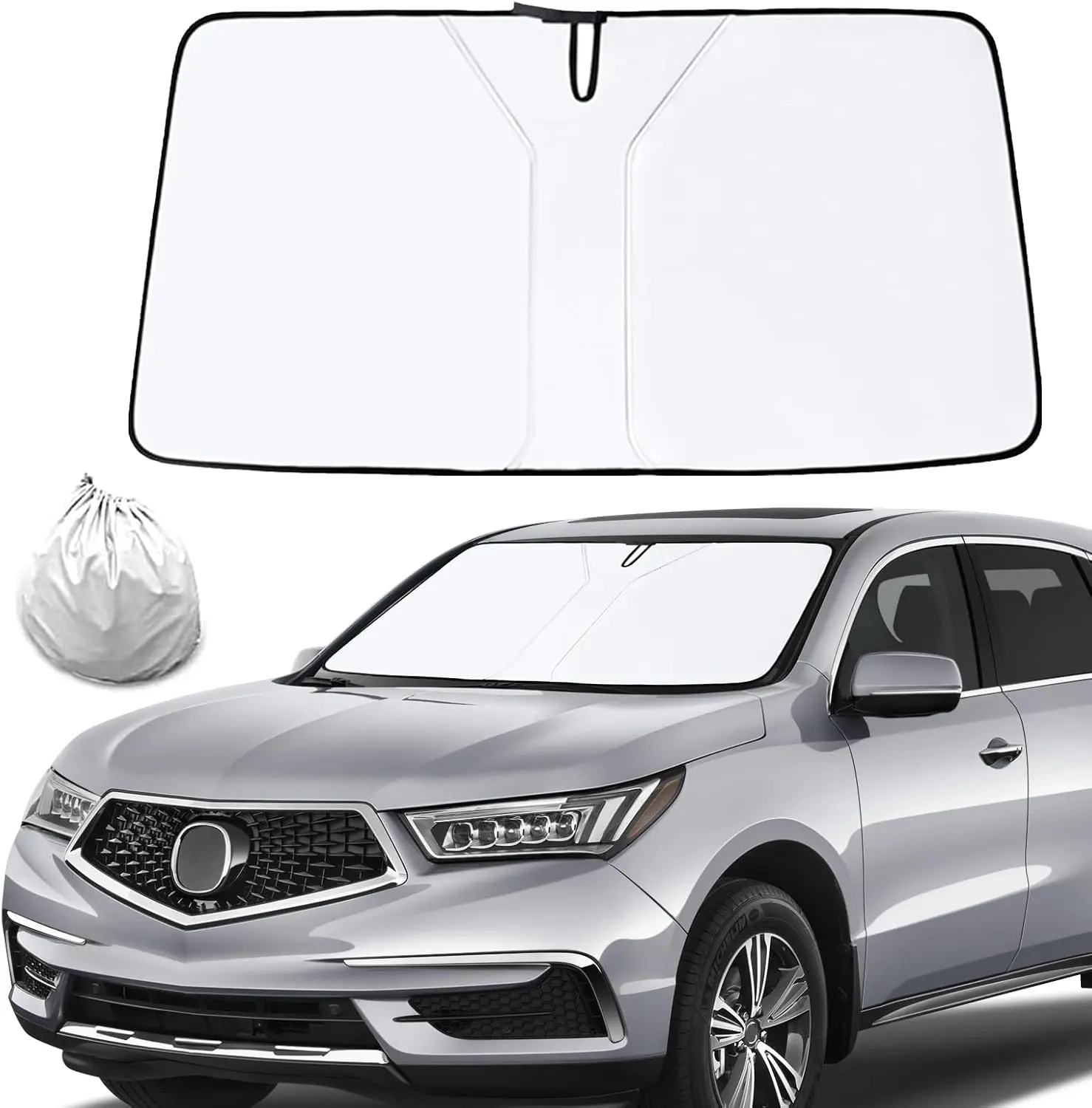 Windshield Sun Shade – 210T Thick Car Front Window Accessory, Heat Blocker UV Protection, Bumper Cloth, Foldable Easy Storage, Fits Most Cars and SUVs (55"x27.5"), Car Accessories, Easy Install