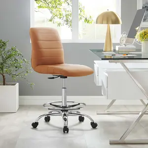 Modway Ripple Armless Vegan Leather Drafting Chair in Silver Tan