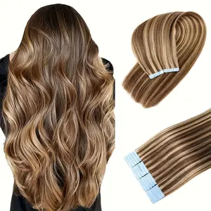 Wholesale 2025 NEW 20pcs Seamless Tape-In Hair Extensions - Real Remy Human Hair, Straight 4P27 #   Color, Secure & Comfortable for Women, All Ethnicities