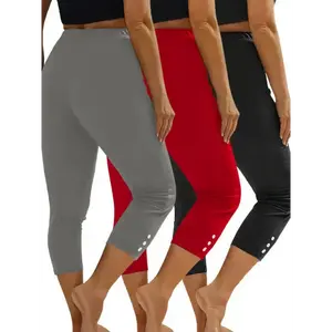 2-Pack Women's Capri Leggings, Fashion Athletic Sportswear, Stretchy High-Waisted Yoga Cropped Pants With Button Accents, Multiple Colors