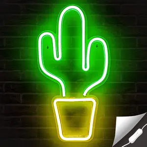 Cactus Light Neon Signs - Big Cactus Neon Light for Bedroom - Led Neon Cactus Lights for Home Decor - Cactus Night Light with Switch - Yellow & Green Cactus Lamp Led Sign - 18.5 x 10-inch