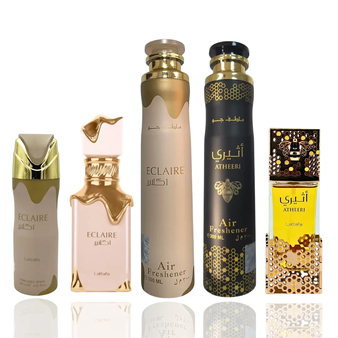 Lattafa Scent Men's Fragrance Combination Set - Deodorizing Men's Fragrance, Eclaire Deodorant, Eclaire Air Freshener, Atheeri, Atheeri Air Freshener with Aroma Benefits