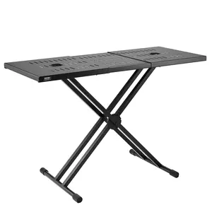 VEVOR DJ Table Stand,  (32"-43") x 18" Portable DJ Laptop and Controller Stand, Lightweight DJ Desk DJ Booth Adjustable Height DJ Stand, Foldable Double-X Keyboard Stand & Tabletop, Audio Mixer Stand