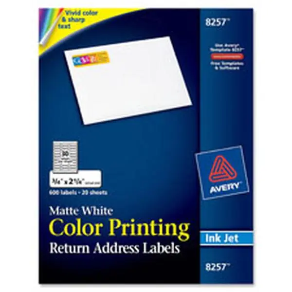 Avery AVE8253 Matte Color Inkjet Labels - Rectangle, 2x4 in, Vivid Colors - 200-Pack