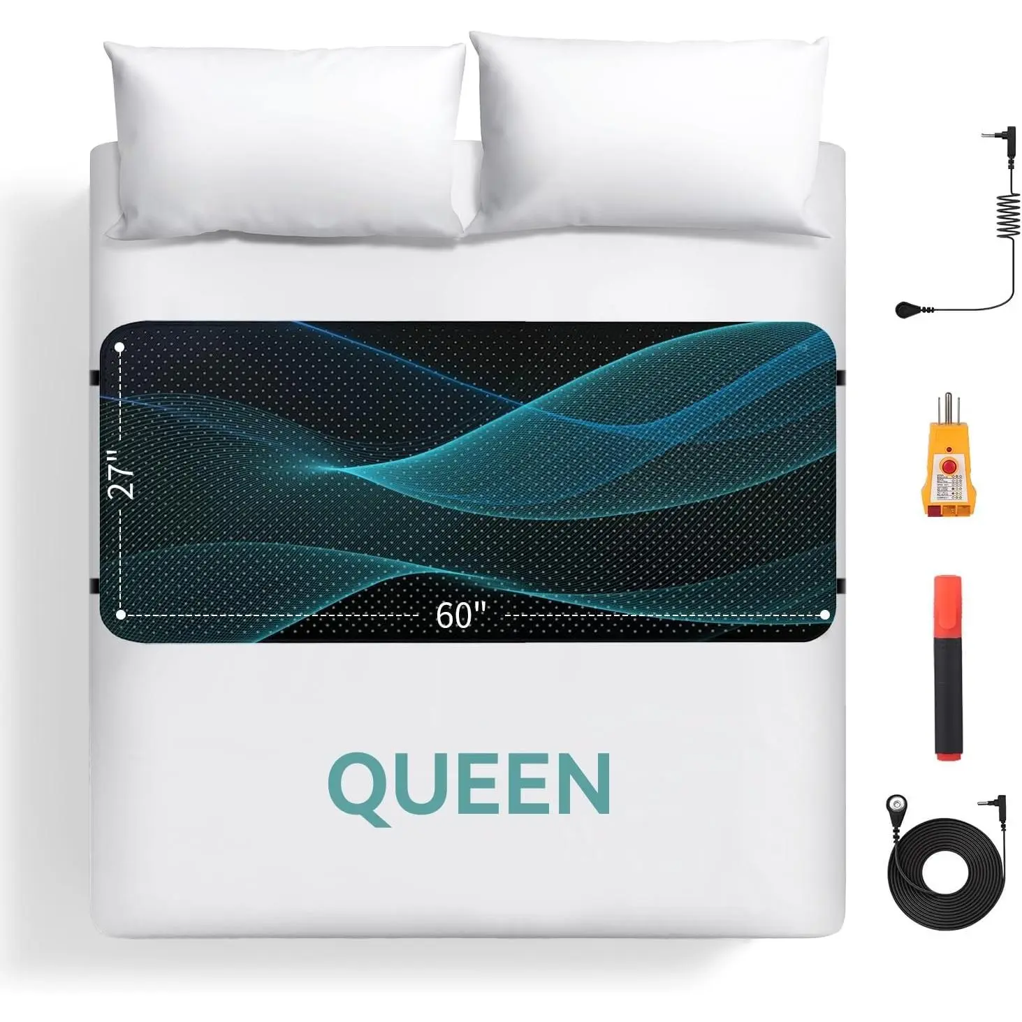 Grounding Mat for Bed, Earth Connected Grounding Sheets Pad for Sleep, Stress Relief, PU Grounding Mattress with Grounding Cord 27x60in, Queen