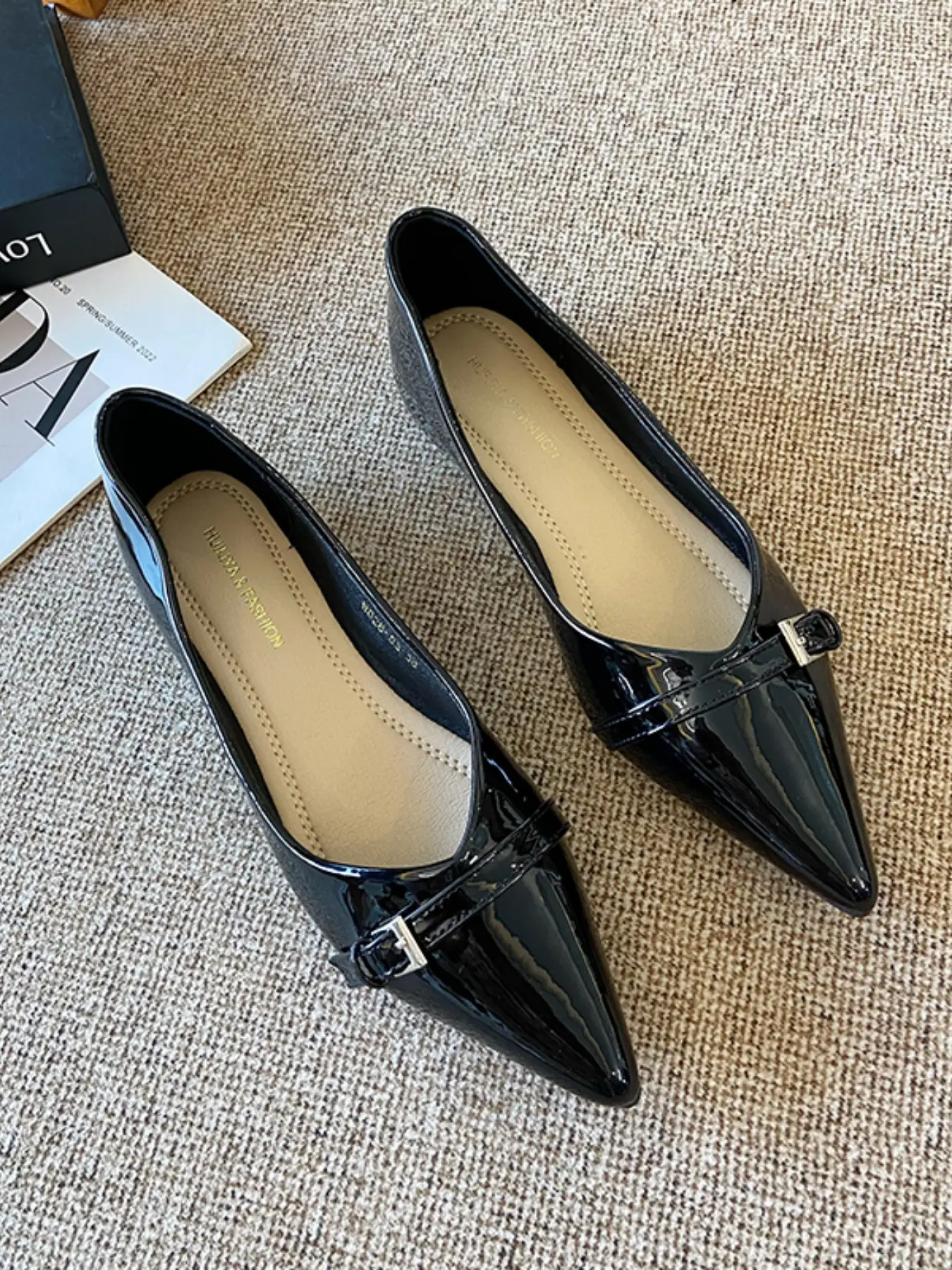 Women's Pointed Toe Flat Shoes, PU Leather Slip-On Loafers, Comfortable Business Casual Footwear for All Seasons, Office Shoes