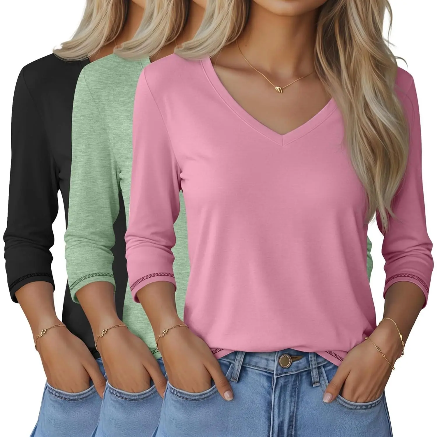 Peach Pink, Black, Light Green