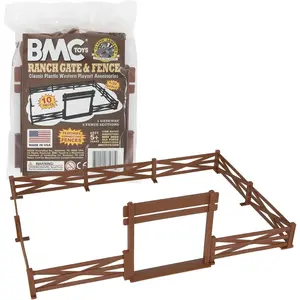 Classic Marx Farm Ranch Fence & Gate Brown 10pc Plastic Playset Accessory