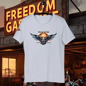 Follow The Sun Forget The Rest /freedom Gasoline logo on sleeve Unisex t-shirt