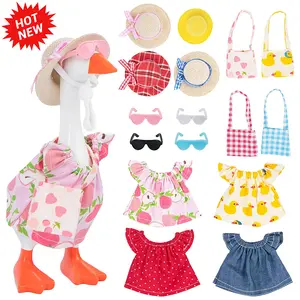 4 Sets 7 Inch Desk Goose Outfits 16 Pcs Mini Goose Clothes with Hats Sunglasses Bags and T-Shirts Summer Style Accessories for Cute Desktop Goose Key Holder Decor