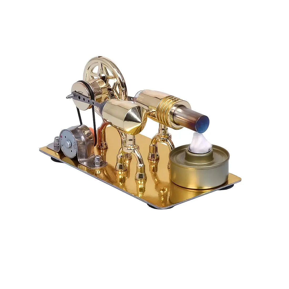 Single Cylinder Stirling Engine Kit | Stainless Steel, Pneumatic Design, Golden Color - Educational Science Experiment Model for Learning Enthusiasts | Brand: WILDPARK