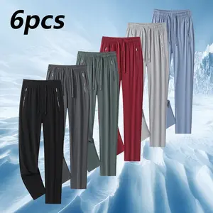 6-Pack Women’s Ice Silk Pants – Breathable, lightweight straight-leg long pants with a drawstring waist and side pockets, loose fit suitable for running, cycling, hiking, and outdoor activities; solid colors for all seasons