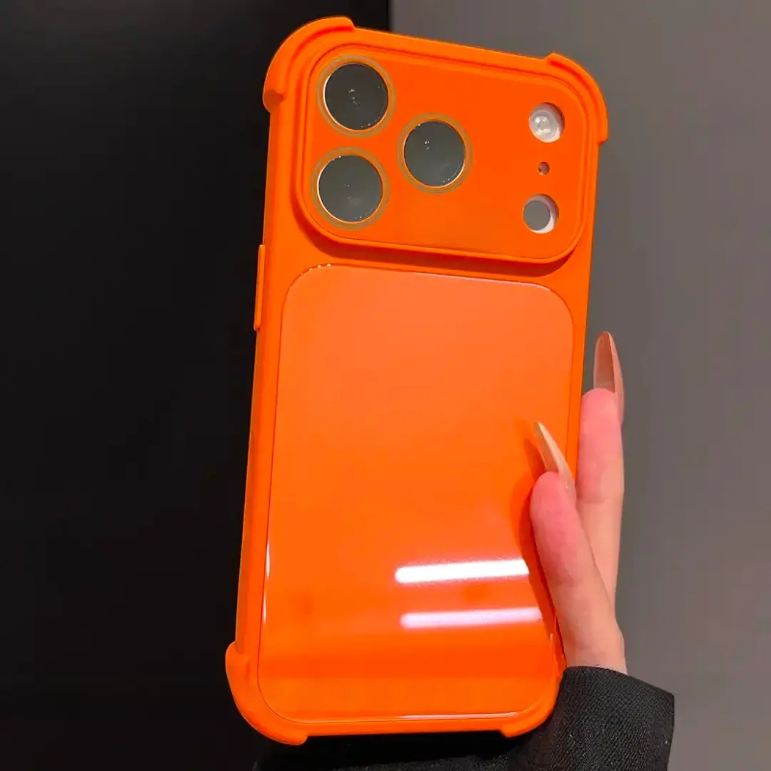 High-End Mirror Glass Smartphone Case for iPhone 15/16/17 Pro Max - Shockproof, 4-Corner Airbag Anti-Drop Protection, Built-In Camera Lens Film, Mobile Phone Protection Accessory with Premium Material, Cellphone