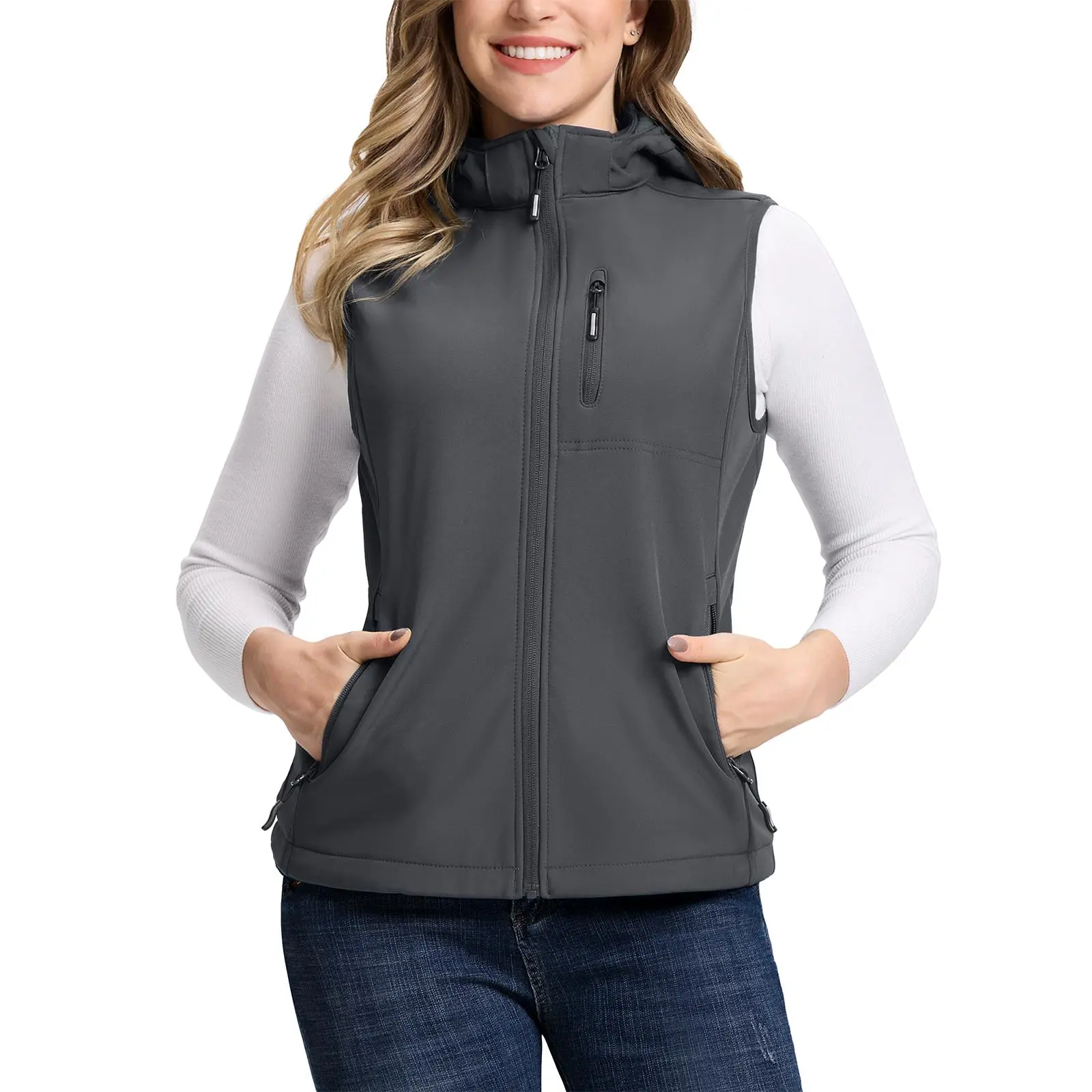 Outdoor Ventures Women's Sporty Athletic Hooded Lightweight Elastic Softshell Vest - Windproof Fleece-Lined Sleeveless Top for Golf, Hiking, Tennis, Abrasion Resistant Women's Vests, Breathable Women's Vests