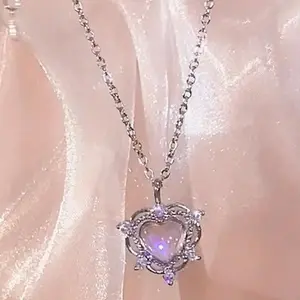 Women's Moonstone Love Rhinestone Pendant Necklace Party Dating Gift