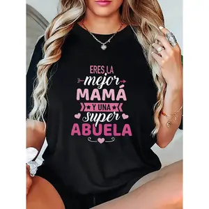 Womens Graphic Tee Spanish Mama Abuela Shirt Funny Mother Grandma Gift Casual Short Sleeve Crewneck Loose Fit Soft Cotton Summer Everyday Outfit