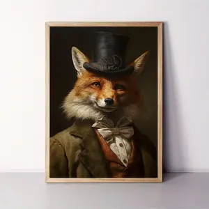 Vintage Gentleman Fox In British Suit-Frameless Oil Painting Art Poster,Living Room Decoration Ornaments Decoration Photo Artistic Print Wall Design