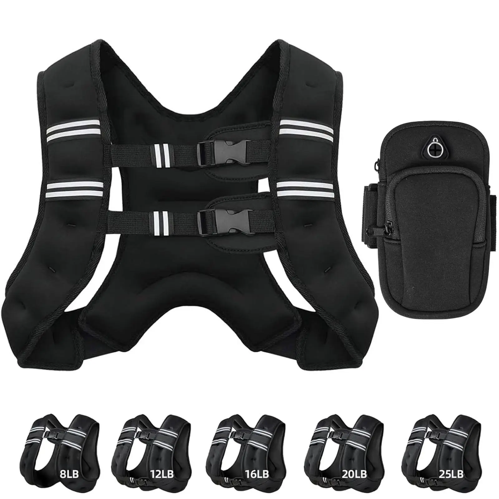 Weighted Rucking Vest for Men & Women, Adjustable 8-25 lbs Weight Range with Detachable Phone Pouch for Training & Walking, Weighted Vest