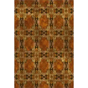 HomeRoots 649508 8 x 10 ft. Rust Copper & Gold Floral Medallion Washable Machine Made Rectangle Area Rug with UV Protection