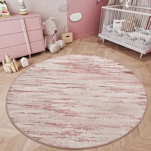 Round Rug Pink Modern Abstract Circle Rug for Bedroom Non Slip Soft Circular Rug Carpet Washable Round Area Rug, Pink