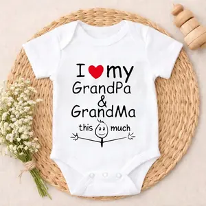Baby Bodysuit I Love My Grandpa And Grandma Print 100% Pure Cotton Non-Irritating Snap Closure Breathable Perfect For Gifting & Everyday