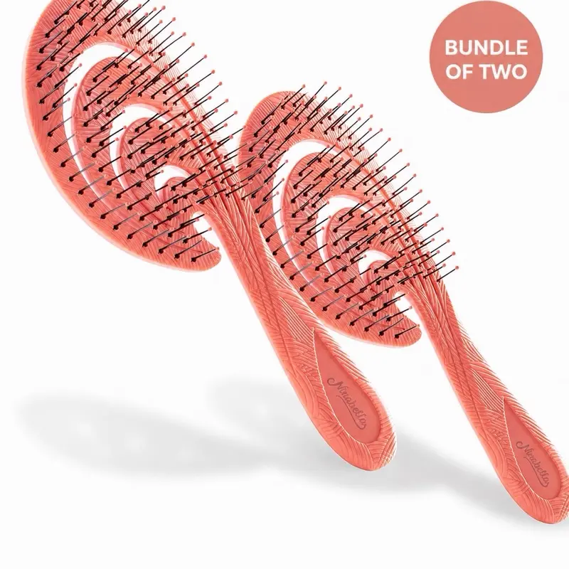 2- Ninabella Detangling Hair Brushes for Women & Men - Does not Pull, Removes Tangles, Brushes for Straight, Curly & Wet Hair - Detangle Brush - Unique Wave Design Hairbrush (Bundle of 2)