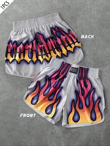 Men's Fire Print Boxing Shorts, Regular Fit Casual Comfy Breathable Shorts for Daily Wear, Men's Bottoms for All Seasons