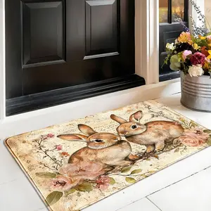 Rabbit Floral Rug, Cartoon Style Decorative Mat, Kitchen Floor Mat, Durable and Soft, Perfect for Kitchen Doorway Bathroom, Adds Fun Welcome Atmosphere