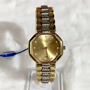 Christian Dior 25mm Quartz Two-Tone Gold-Plated Octagon Gold Dial Diamond Markers Bracelet Ladies Watch MWT000664
