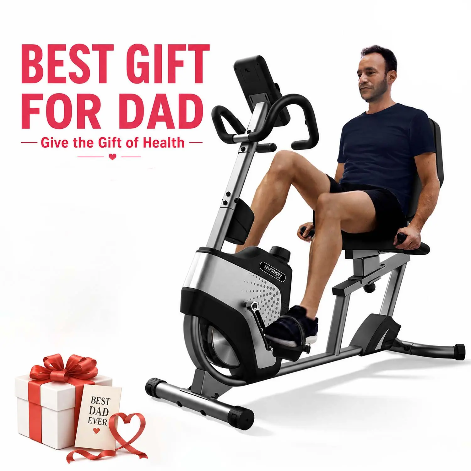 HARISON Recumbent Exercise Bike - 350 LBS Heavy Duty Magnetic Cardio at Home Machine, Silent Ergonomic Indoor Bike for Seniors, Quiet Comfortable Father's Day Gift (TKHR-B50), Rehab