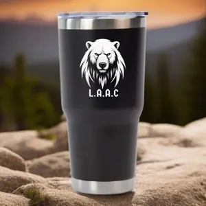 L.A.A.C   30 oz stainless steel tumblers, BPA-free, with double-wall insulation and a powder-coated (matte finish) surface featuring laser engraving. Keeps beverages hot or cold for hours.