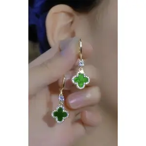 LisiZen Korean Green Four-Leaf Clover Earrings for Women Pure Silver Unique Design Fashionable Earrings 2026 New Trendy Hoops DZEH5905