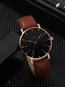 1 Piece Men's Business Fashion Pu Leather Strap Round Dial Quartz Casual Trendy Wristwatch, Elegant All-match Fashion Accessories for Daily Wear, Without Box, Analog Watches