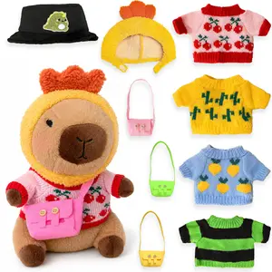 Capybara Plush with 9 pcs Clothes & Accessories, 10.2 in Cute Capybara Stuffed Animal Plush Toys, Little Gifts for Girls Dress Up Dolls