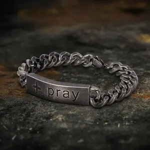 GTHIC Simple Cross Prayer Cuban Link Chain Bracelet for Men Fashion Accessories Daily Wear Father's Day Gift