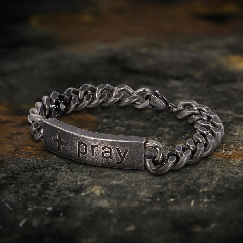 GTHIC Simple Cross Prayer Cuban Link Chain Bracelet for Men Fashion Accessories Daily Wear Father's Day Gift