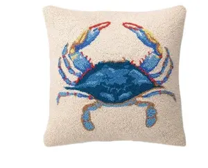 Peking Handicraft 30TA1172C16SQ 16 in. Blue Crab Hook Pillow, Multi Color