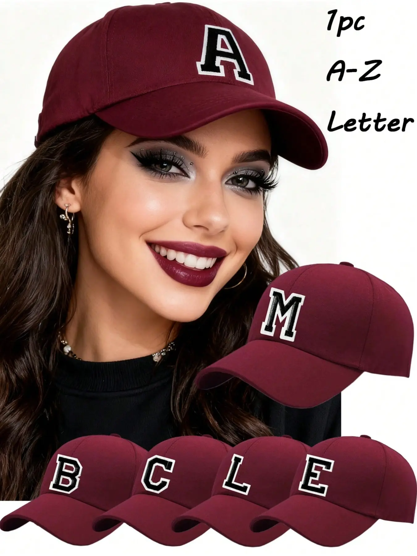 Burgundy Classic Embroidered A-Z 26 Letters Adjustable Baseball Cap Street Trendy Sun Hat Men Women Casual Fashion Accessory All Season Wear Adjustable Snapback Cap Fitted Hats Adjustable Streetwear Hat