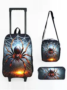 17-inch Rolling Backpack Set with Yellow Spider Pattern Print