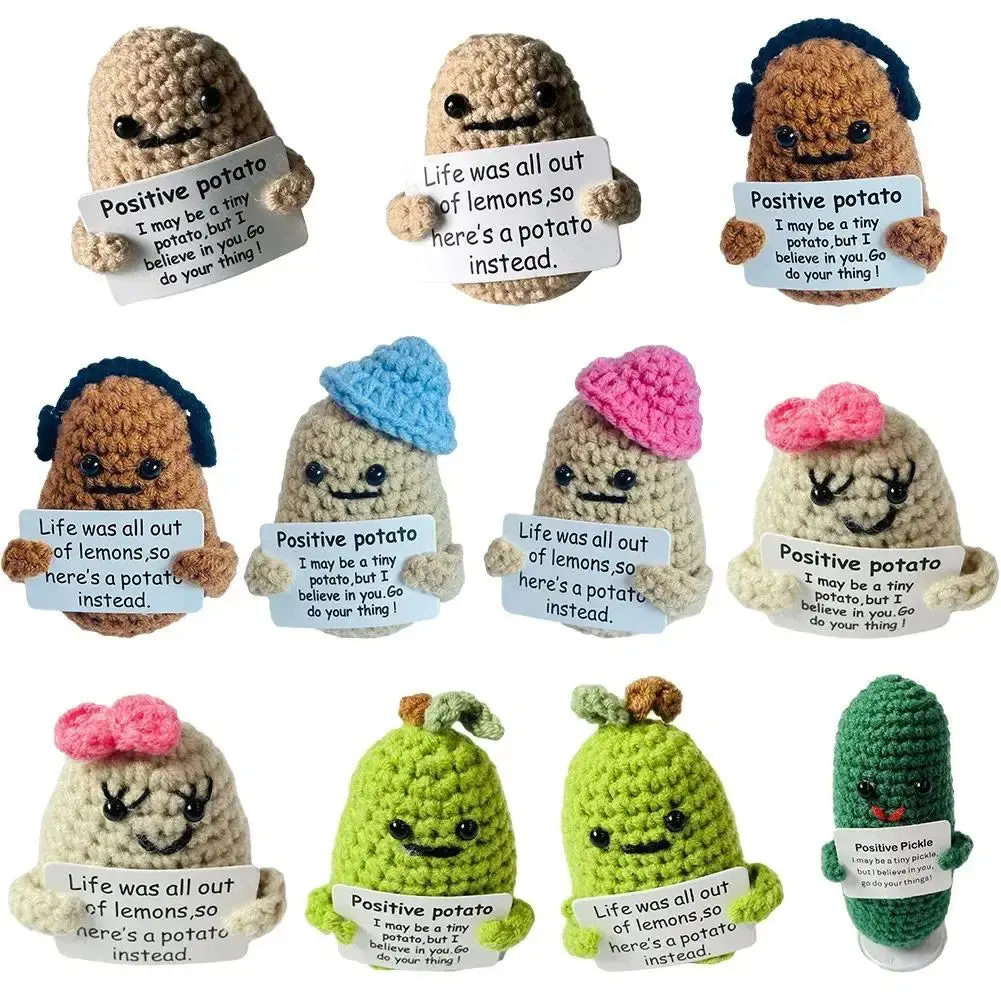 Funny Positive Potato with Positive Card Creative Potato Dolls Handmade Mini Potato Cheer Up Gifts for Friends