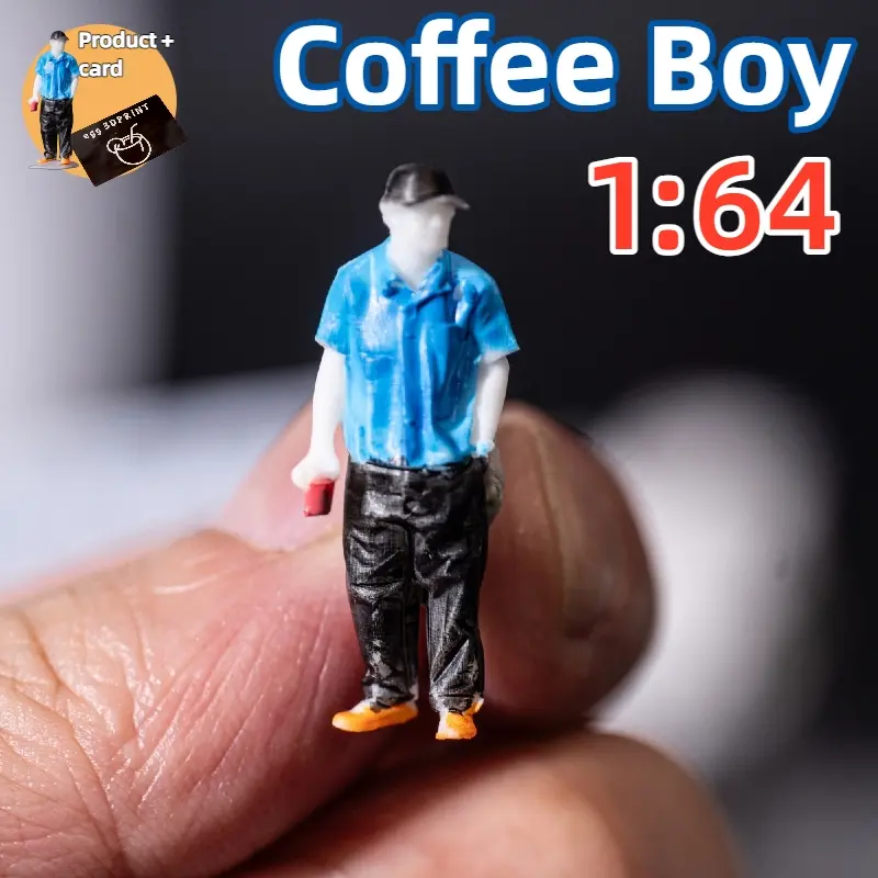 1:64 Scale Coffee Boy Miniature Model, Model Car Accessories, Mini City Street Scene, Hand Painted Figurine, Static Model Decoration for DIY Landscape, Creative Diorama, Train Scene & Macro Photography Props