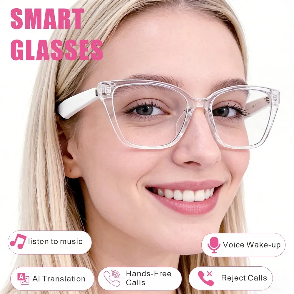New smart glasses, translation glasses, audio glasses, speaker, stereo sound quality, clear listening to music, phone calls, fashionable glasses, wearable expert, worry free language translation, travel communication, ideal gift.