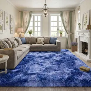 BLIOWL Stylish Tie-Dye Blue Ombre Shaggy Rug - Ultra Soft Cloud Plush Fluffy Area Rug, Non-Slip Cozy Floor Carpet for Living Room Bedroom Dorm Apartment, Viral TikTok Aesthetic Room Makeover Essential for Home Decor