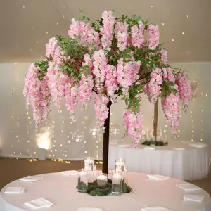 5ft Freestanding Blush Wisteria Tree – Romantic Faux Flower Decor for Aisles & Photo Backdrops