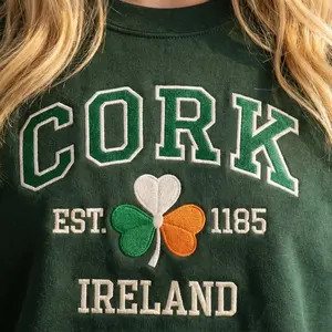 Embroidered Cork Ireland Sweatshirt, Irish Shamrock Crewneck, St Patrick’s Day Irish Sweatshirt, Lucky Ireland Gift