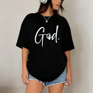 Simple and stylish design, never goes out of style, featuring a God print pattern, Bible verse, and religious theme.  Short-sleeved T-shirt.