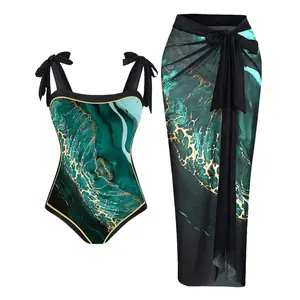Women's 1-Piece Tropical Print Swimsuit Beachwear - Elegant UPF 50+ Sun Protection Quick-Dry Bathing Suit for Vacation, Beach