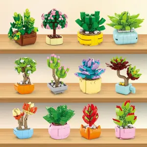 12-Piece Mini Potted Plant Building Blocks, Building Block Sets, Ocean Animals Decorations for Desktop & Bookshelf, Perfect for Home Office Decoration