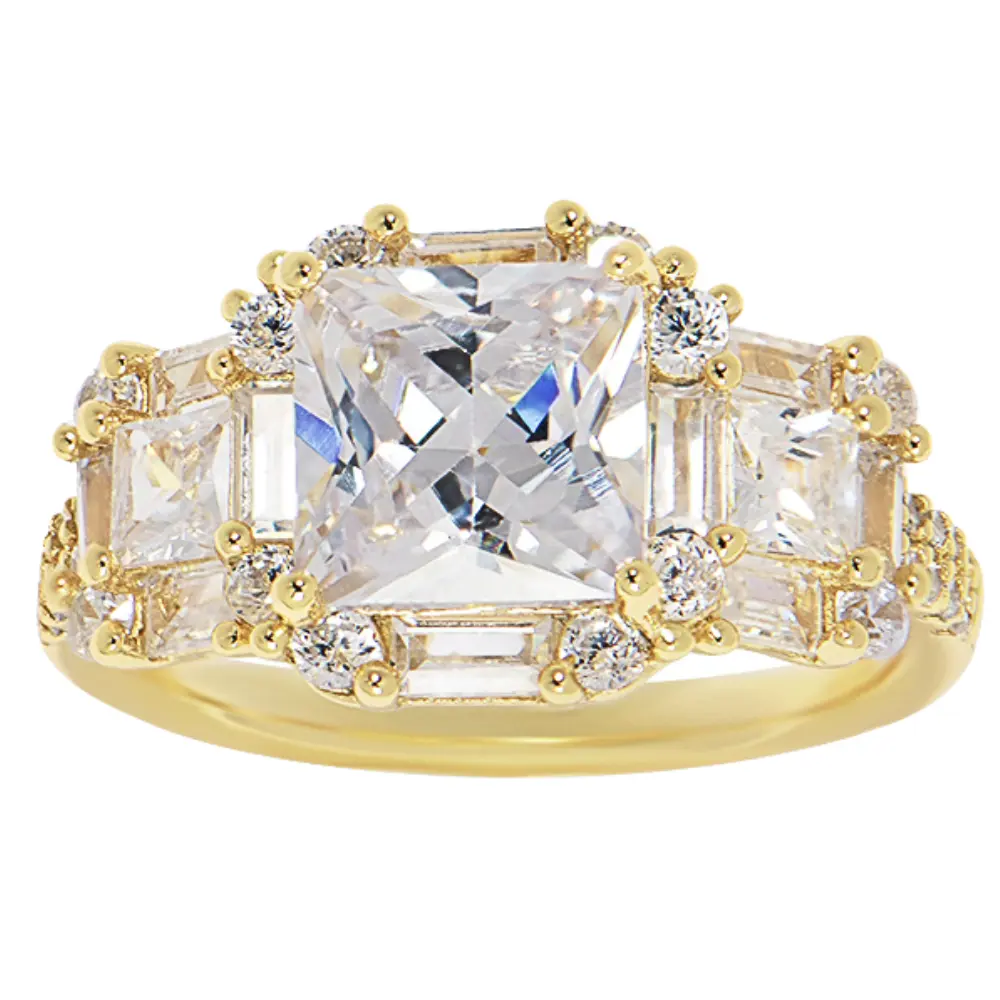 Starlette Brooklyn in Gold Ring | 1.28 Carat Princess Cut Center Stone | Plated in Gold | Simulated Diamond Engagement Ring