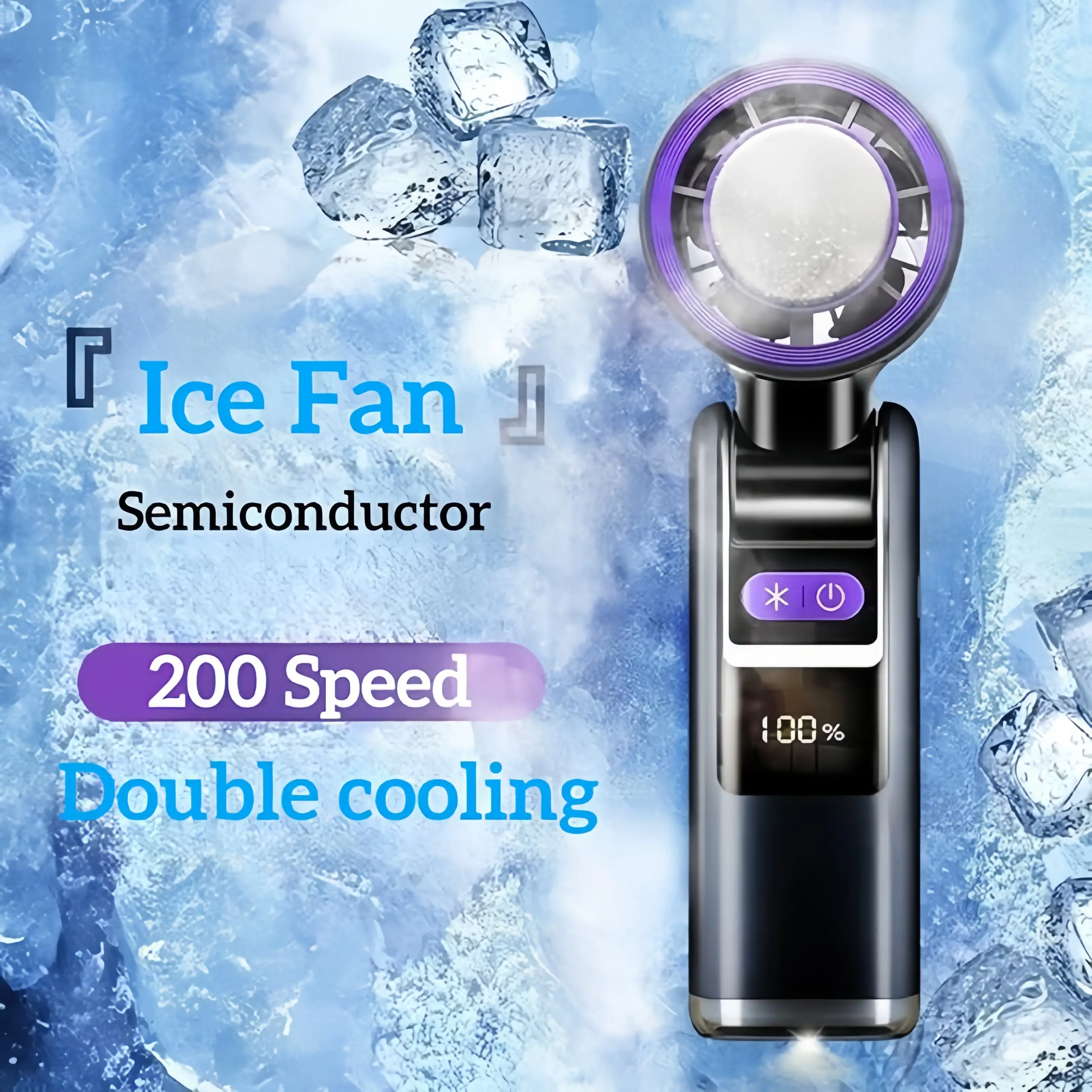【NEW】Turbo Fan with Digital Display – Handheld, Desktop, Ice Cool Plate, 5 Speeds & Compact Rechargeable Design, Pedestal or Desktop for Home Office